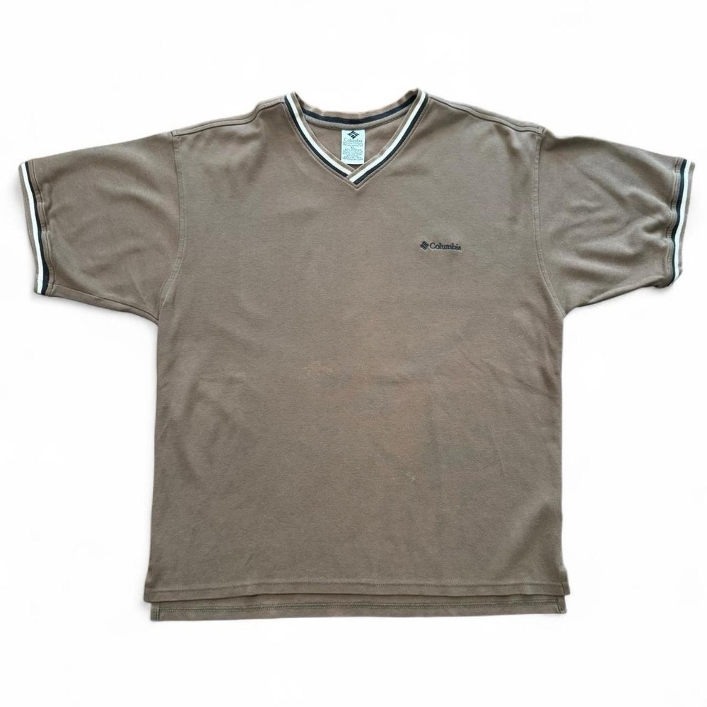 Vintage Y2K Khaki Columbia SportsWear Pullover Polo Jersey Shirt XL 22x28 V Neck